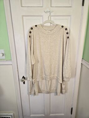 Women’s Cream Button-Shoulder Pullover Tunic Hoodie Size L